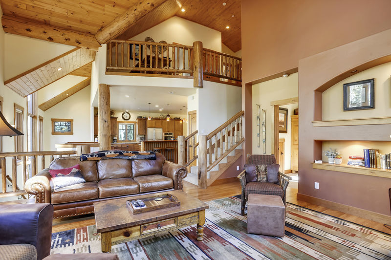 living area with stairs in vacation home in durango colorado