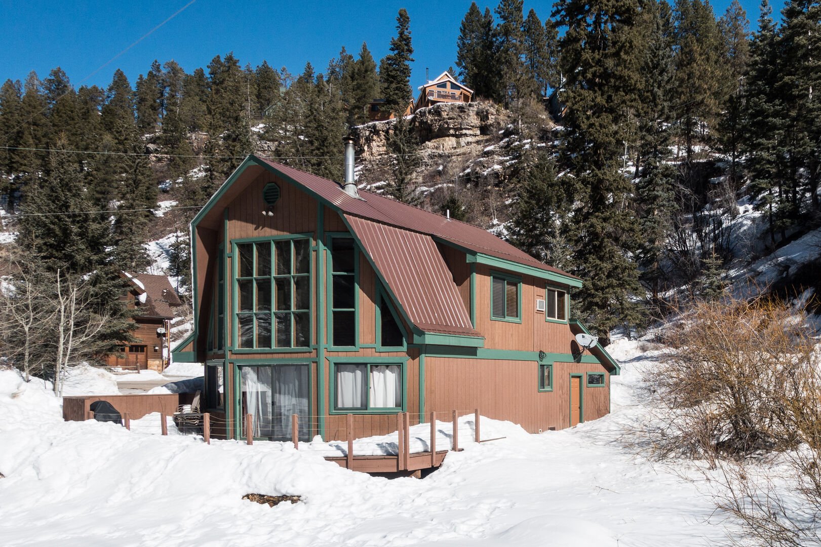 A snowy view of one of our 2 Bedroom Durango Vacation Homes