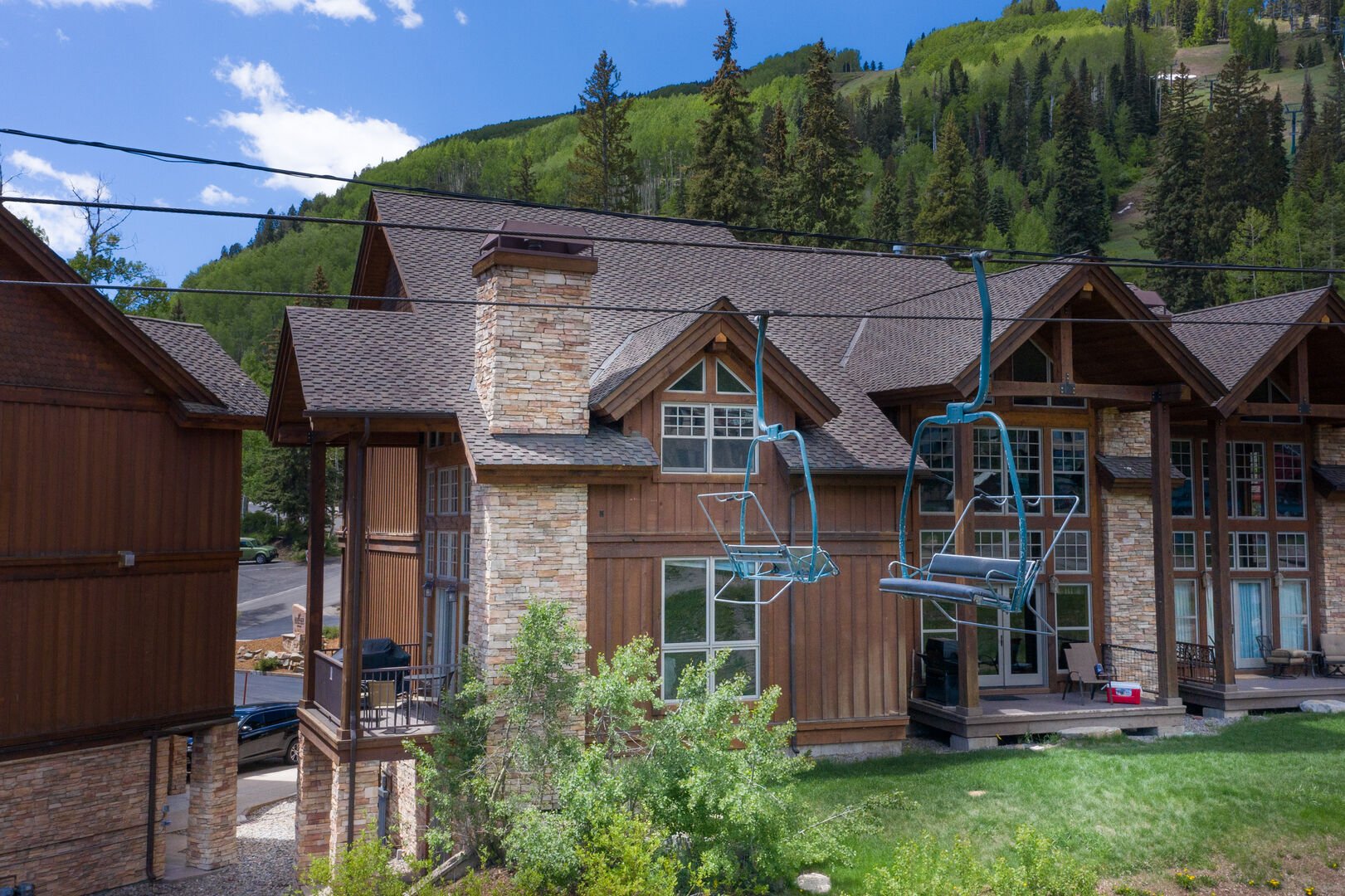 A view of the ski lift right next to this Luxury Durango Mountain Vacation Rental