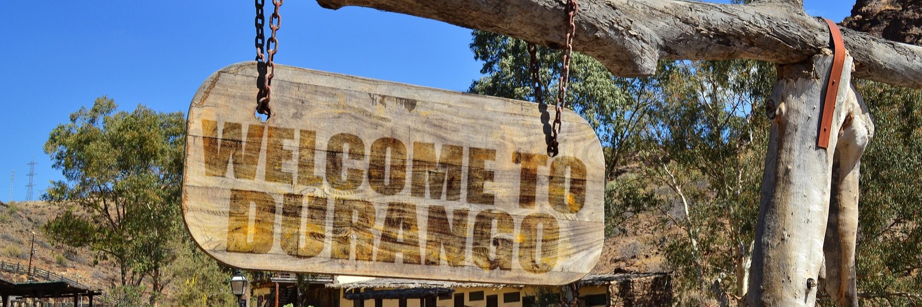 A photo of the wooden Welcome to Durango Sign